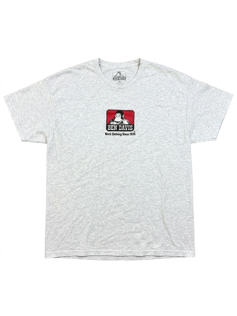 Ben Davis Men's XL Shirt Light Heather Gray Red Ape Logo Tee 100% Cotton
